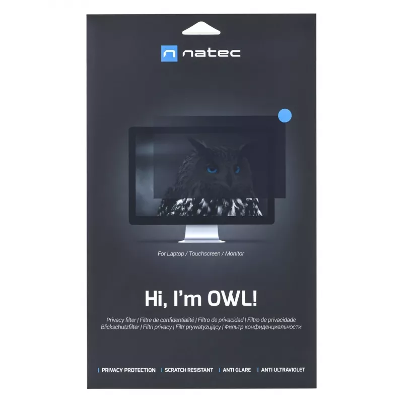 Privatumo filtras NATEC Owl be rėmelio 24 colių (61 cm) LCD monitoriui, 531 x 298 mm, 16:9, liečiamam ekranui pritaikytas