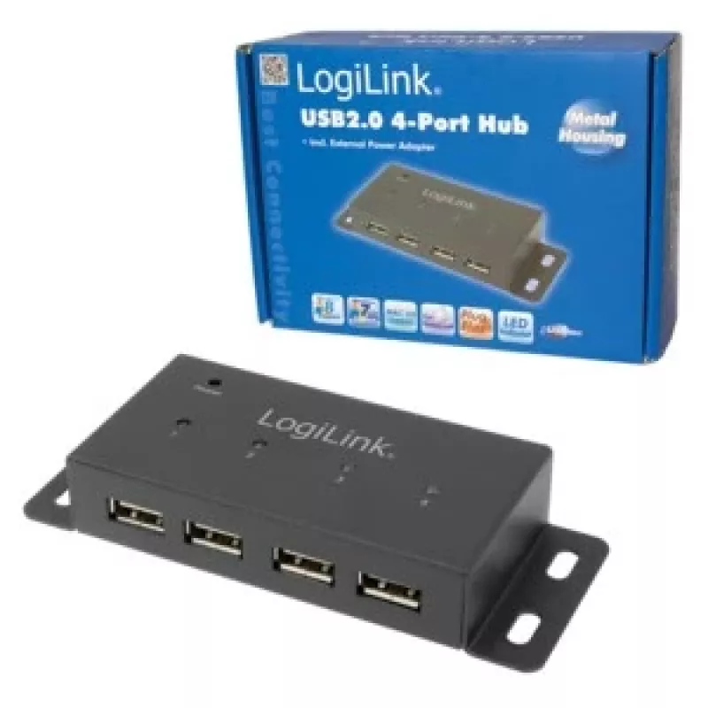 USB 2.0 stotelė LogiLink UA0141A, 4 prievadai, metalinis korpusas
