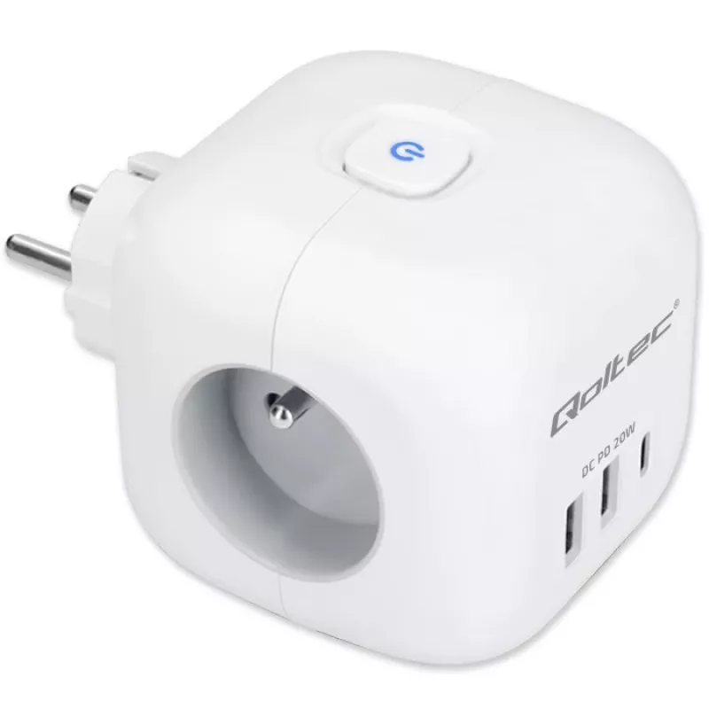 QOLTEC 52548 ilgintuvas su 3×AC lizdais ir USB prievadu