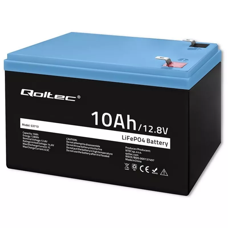 Įkraunama LiFePO4 baterija QOLTEC 10Ah 12.8V 128Wh su integruotu BMS