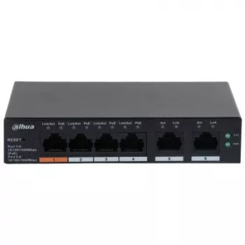 Dahua Technology DH-CS4006-4GT-60 valdomas L2 Gigabit Ethernet jungiklis su PoE, juodas