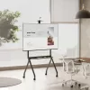 Pertvarkomas TV stovas MACLEAN MC-114 B grindinis mobilus stovas 55–100 colių ekranams, max apkrova 120 kg, VESA 200x200–900x600, aukštis 115–152 cm, juodas, lentyna