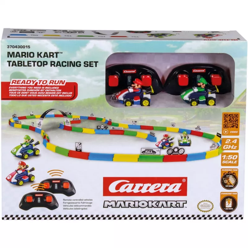 CARRERA RC stalo lenktynių rinkinys Mario 370430015 – 2.4 GHz belaidžiai radijo valdomi automobiliai Mario ir Luigi
