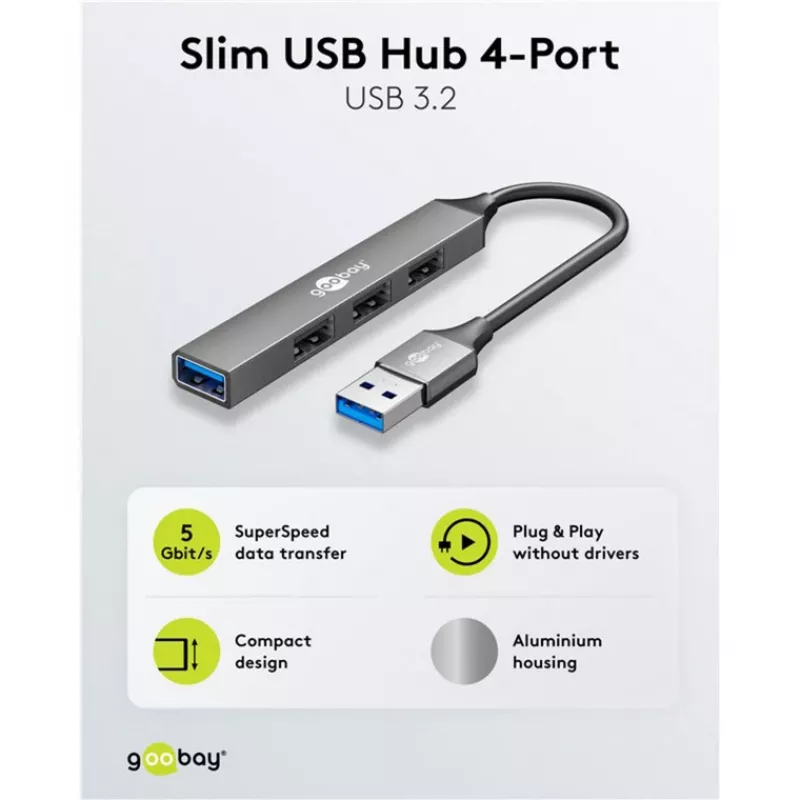 Goobay USB Hub 74456 USB-A 4 prievadai 5000 Mbit/s Šviesiai pilka