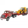 Žaislinis žemagrindis sunkvežimis su JCB 4CX priedu, BRUDER, modelis BR-02813, ABS konstrukcija, įvairiaspalvis
