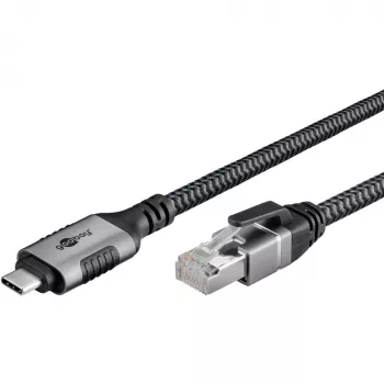 Etherneto kabelis USB-C 3.2 Gen2 Kištukas > RJ-45 Kištukas, LAN adapteris juodas/sidabrinis, 1,5 metro, pintas tekstilinis apvalkalas