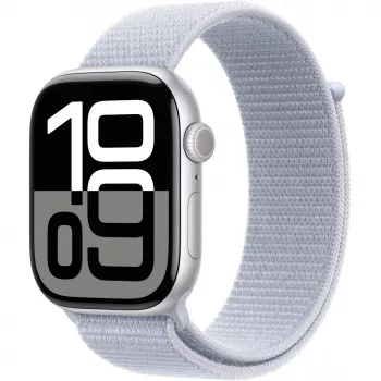 APPLE Watch Series 10 GPS 46mm sidabrinis aliuminio korpusas su Blue Cloud Sport Loop apyranke