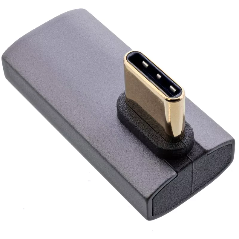 InLine USB4 adapteris, USB-C kištukas / lizdas vertikalus dešinėn/kairėn lenktas, aliuminis, pilkas