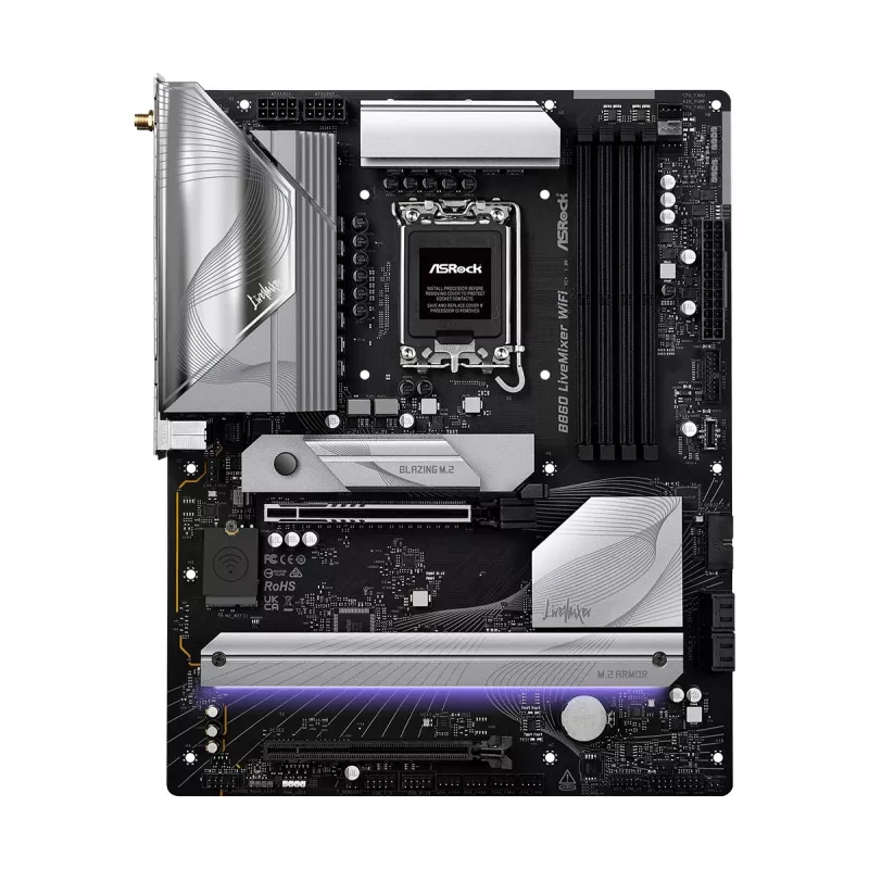 Motininė plokštė ASRock B860 LiveMixer WiFi – Intel B860, LGA 1851, ATX, DDR5, 4 DIMM, Wi‑Fi 6E, 2.5Gb LAN