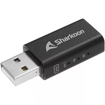 Vidinis USB Type-A – 3,5 mm DAC adapteris Sharkoon DAC Pro S – 2 V išvestis, juodas, kompaktiškas (42×17,3×9,7 mm)