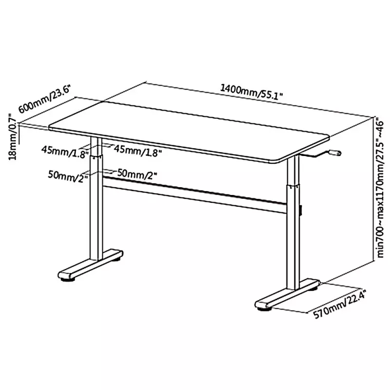 Stalas su rankiniu aukščio reguliavimu Ergo Office ER-401 W, maks. 40 kg, maks. aukštis 117 cm, su stalviršiu darbui stovint ir sėdint