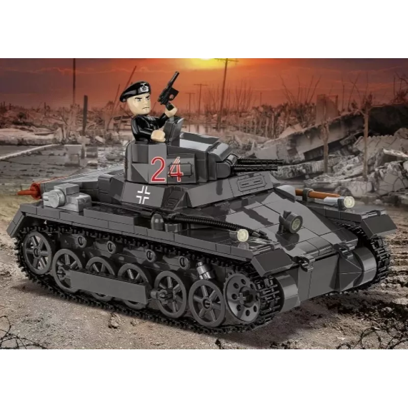 Konstrukcinis rinkinys Cobi Panzer I Ausf. B – 654 detalės, detalaus tanko modelio rinkinys