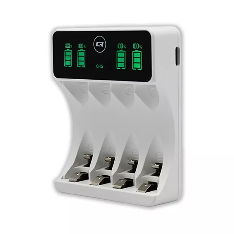 Įkroviklis baterijoms QOLTEC 50848 NiMH AAA (R03) ir AA (R6) elementams su LCD ekranu