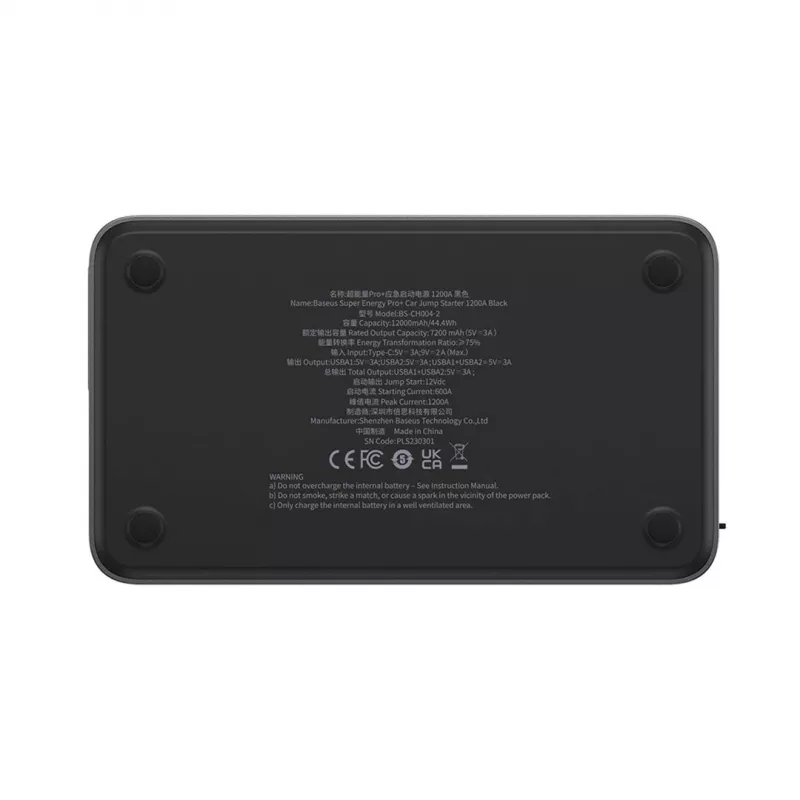Powerbank/Startinis įrenginys automobiliui Baseus Pro+ Car Jump Starter, 12000mAh, 1200A, USB (Juoda)