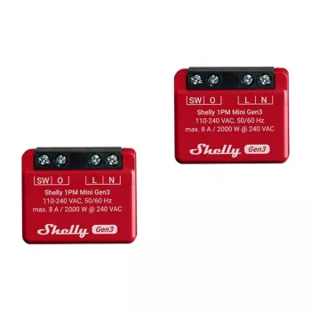 „Shelly 1PM Mini Gen3“ išmanusis jungiklis su energijos matavimu, Wi-Fi, 110–240 V