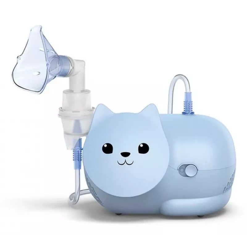 Inhaliatorius Omron Nami Cat NE-C303K-KDE – kompresorinis purkštuvas, 0,35 ml/min, vaikams ir suaugusiems, mėlynas, W235×D148×H157 mm