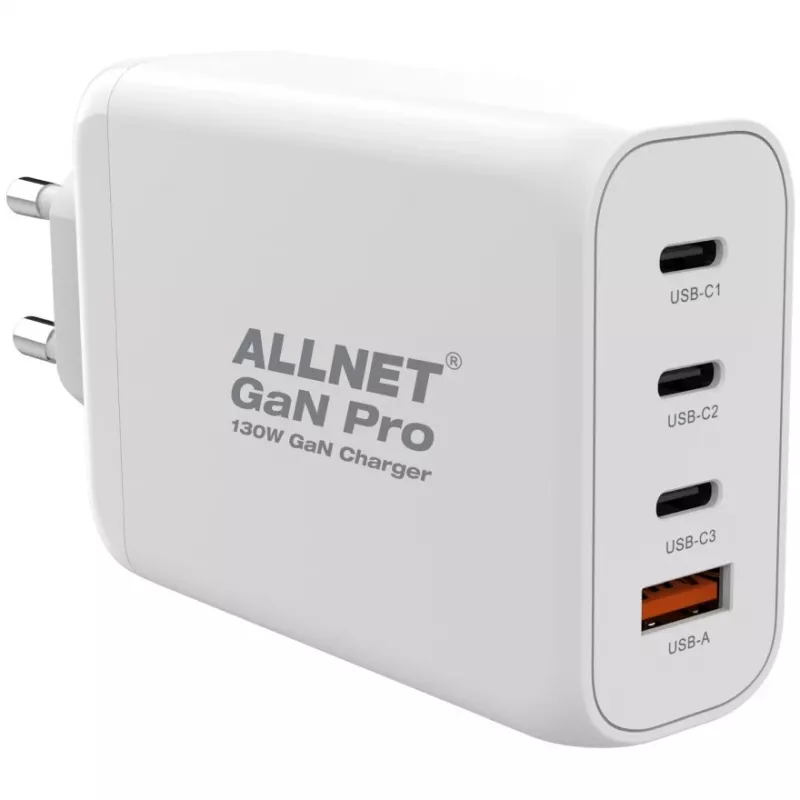 Maitinimo blokas ALLNET PSU-GaNPD-USB-1A3C-130W — 130W, 1× USB-A, 3× USB-C