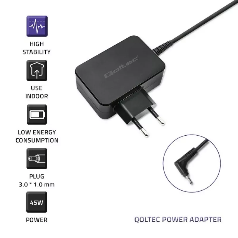 Maitinimo adapteris Qoltec 51032 45 W vidaus juodas nešiojamam kompiuteriui