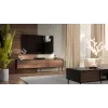 TV spintelė Cama Meble CORTINA 4D 200x40x55 cm, juodas viršus, riešutmedžio fasadai