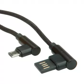 ROLINE USB 2.0 laidas, kampuotas, Type A reversinis - Micro B, ST/ST, juodas, 0,8 m (11.02.8720)