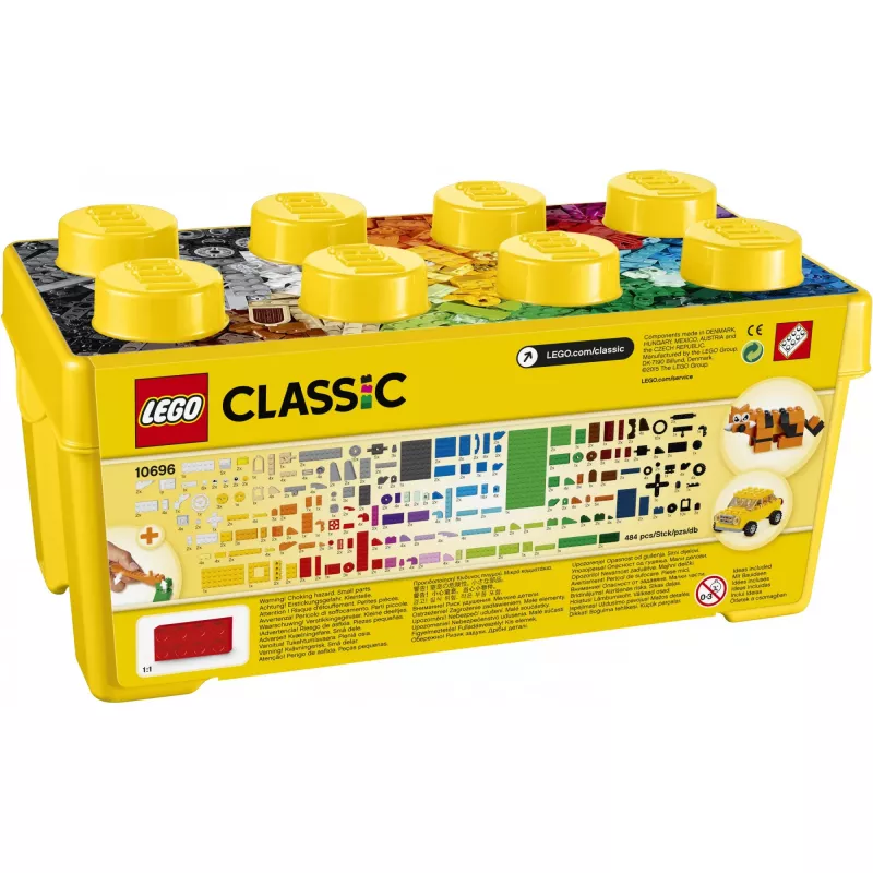 LEGO 10696 Classic Medium Kūrybinė Plytų Dėžutė – 484 Spalvingos Plytos, Langas, Ratai, Idėjų Pradžiai