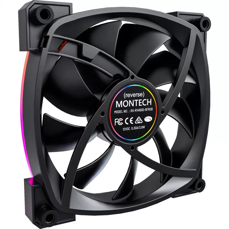 MONTECH RX140 PWM 140 mm ARGB Reverse Blade korpuso ventiliatorius - juodas