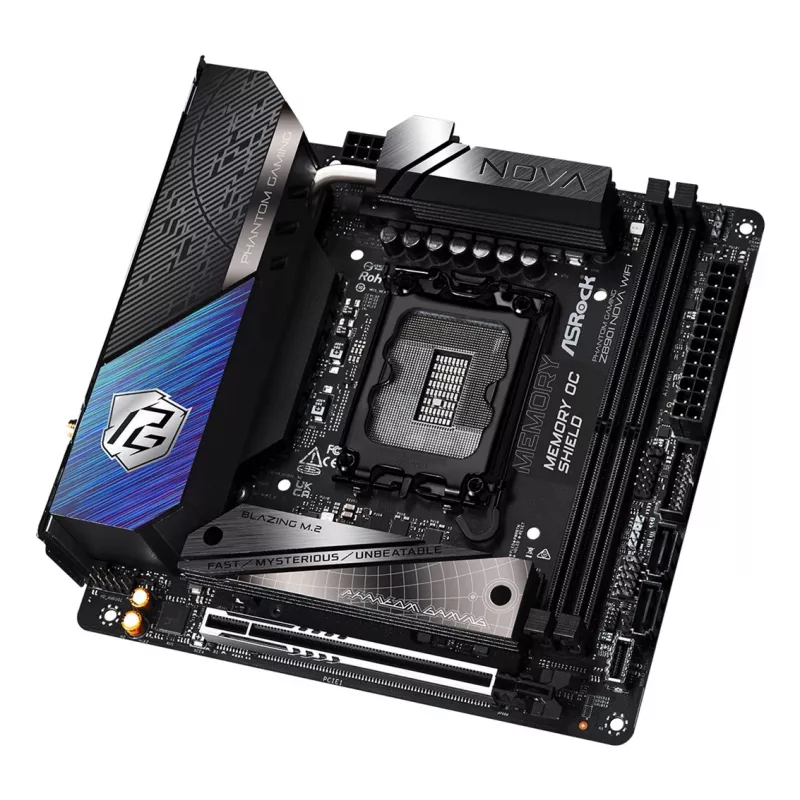 Motininė plokštė ASRock Phantom Gaming Z890I Nova WiFi — Intel Z890, LGA 1851, mini ITX, DDR5, 2x M.2, Wi‑Fi 6E/7, 5Gb LAN, Thunderbolt