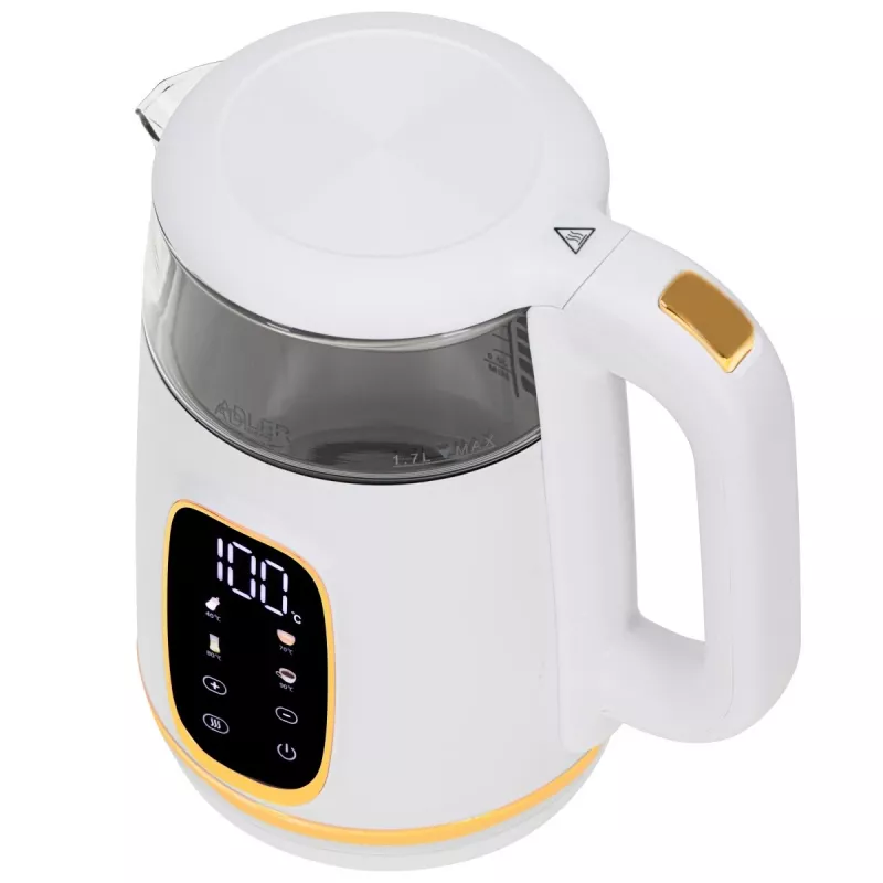 Elektrinis virdulys Adler AD 1305WG – 1.7 L, 2200 W, stiklas/plastikas, baltas/auksinis/permatomas