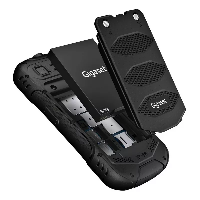GIGASET GLX 8 ACTIVE juodas 6,1 cm 2,4 colio ekranas Push-to-talk funkcija 2500 mAh baterija IP68 2 MP kamera Dual-SIM Bluetooth