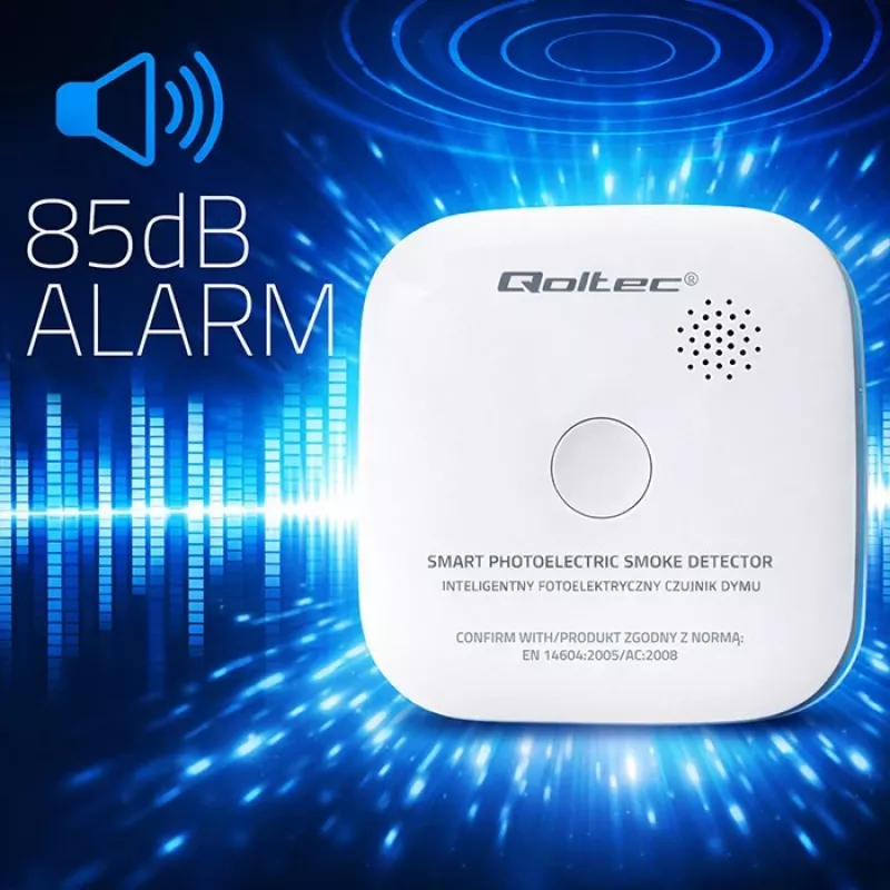Belaidis dūmų detektorius QOLTEC 52653 su 85 dB baterijos signalu
