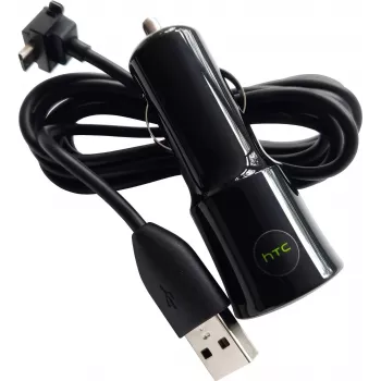 HTC CC-C120 1A automobilinis įkroviklis + DC-M410 Micro-USB laidas baltas (CC-C120)