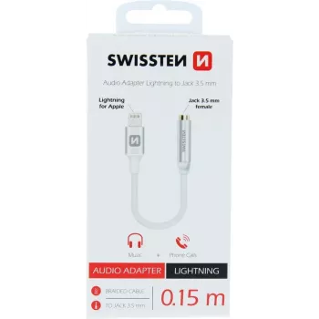 SWISSTEN Lightning į 3,5 mm garso adapteris SW-LIGHT-3.5MM-W, 15 cm laidas