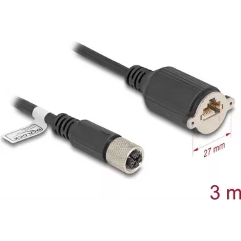 DeLOCK M12 X-koduotas 8 kontaktų lizdas į RJ45 montuojamą lizdą Cat.6A 3 m juodas tinklo kabelis