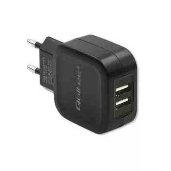AC sieninis įkroviklis QOLTEC 50186 išmaniajam telefonui ir planšetei, 5 V 3,4 A, 17 W, 2× USB, juodas
