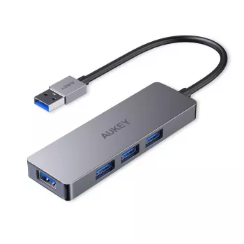 USB šakotuvas Aukey CB-H36 — 4 prievadai USB 3.2 Gen 1 Type-A, pagrindinis USB 2.0, 5000 Mbit/s, aliuminis sidabrinis