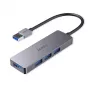 USB šakotuvas Aukey CB-H36 — 4 prievadai USB 3.2 Gen 1 Type-A, pagrindinis USB 2.0, 5000 Mbit/s, aliuminis sidabrinis