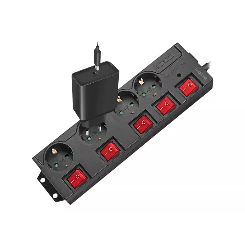 Prailginimo laidas LogiLink LPS251 1,5 m 4 AC lizdai vidaus juodas
