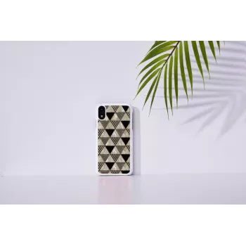 Apsauginis dėklas iKins iPhone XR — piramidės raštas, baltas