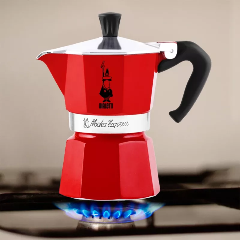 Bialetti Moka Express 1TZ espreso kavinukas (moka), 1 puodelis (50 ml), raudonas