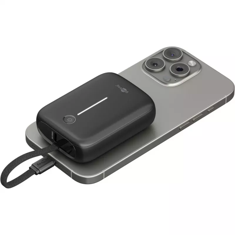 Nešiojamas Powerbankas Goobay 10 000 mAh su integruotu USB-C laidu - 20W kompaktiškas kelionei (76251)