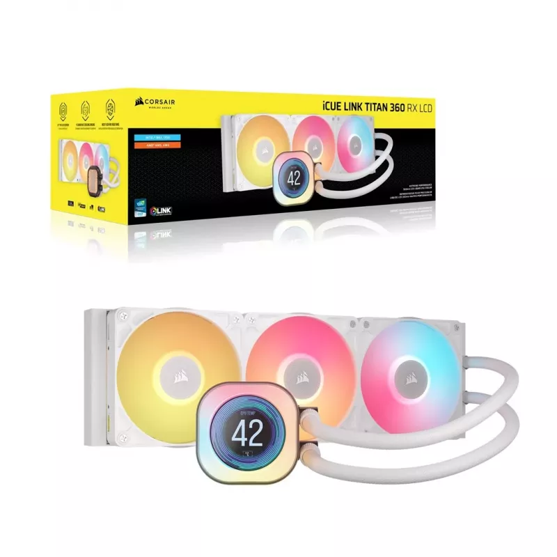 All-in-one skysčio aušintuvas Corsair iCUE LINK TITAN 360 RX LCD 12 cm Baltas