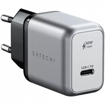 Mobiliojo įrenginio įkroviklis Satechi ST-UC30WCM-EU – universalus vidinis AC įkroviklis su 1× USB-C, juoda/sidabrinė