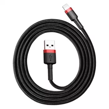 USB-A į Lightning laidas Baseus Cafule 2.4A QC 3.0, 1 m — juodas/raudonas