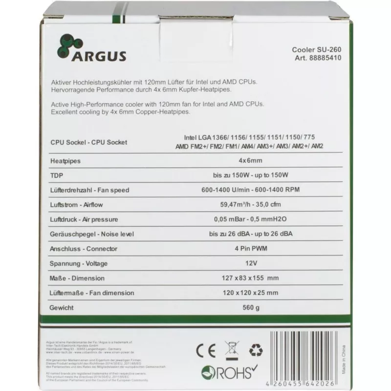 Inter-Tech Argus SU-260 procesoriaus aušintuvas 12 cm