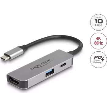 DeLOCK 61063 USB-C adapteris HDMI USB 3.2 Gen 1 10000 Mbit/s su Power Delivery 95 W