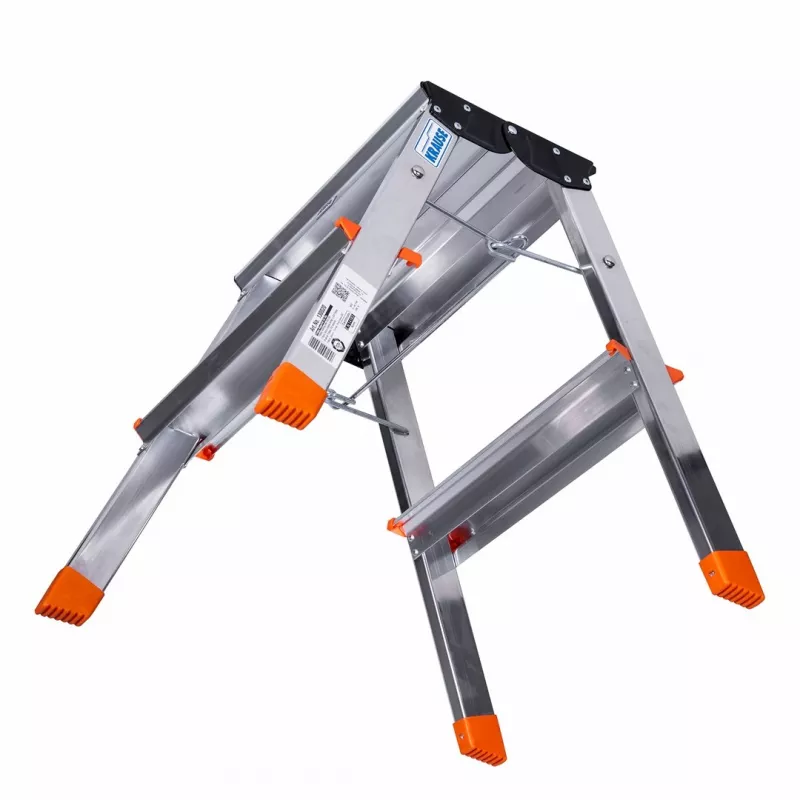 Sulenkiamos kopėčios Krause Treppy Silver 130020 – aliuminis, 2 laipteliai, 150 kg talpa, sulankstytos 55×20 cm, svoris 2 kg