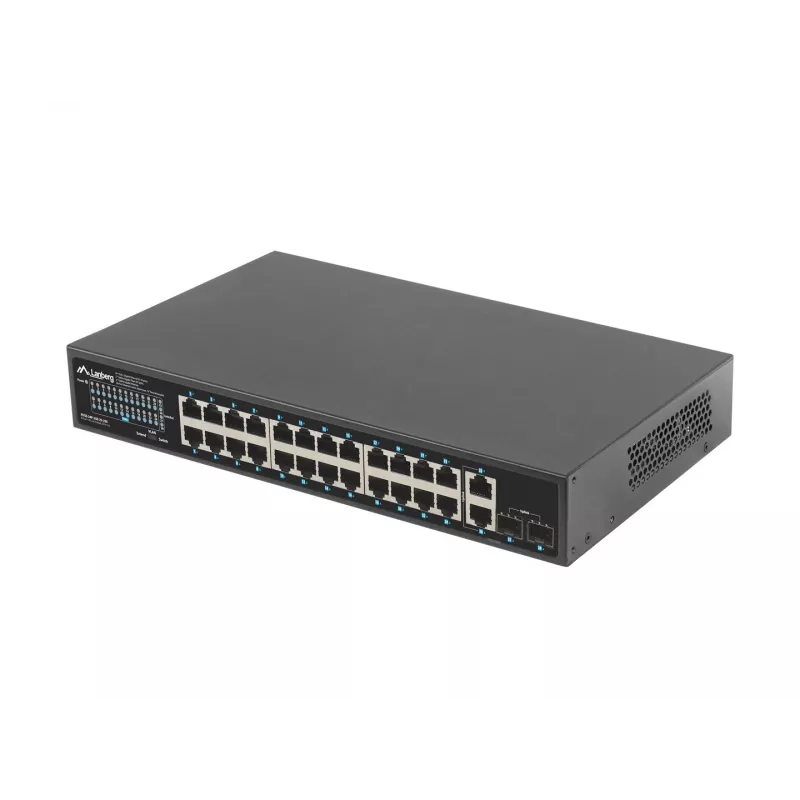 Nevaldomas PoE+ komutatorius Lanberg RSGE-24P-2GE-2S-250, 24 prievadai, montavimas į stovą