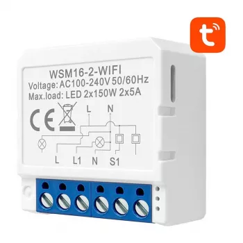 Išmanusis jungiklio modulis Avatto WSM16-W2 WiFi nuotolinio valdymo, dviejų kanalų relė namų automatizacijai