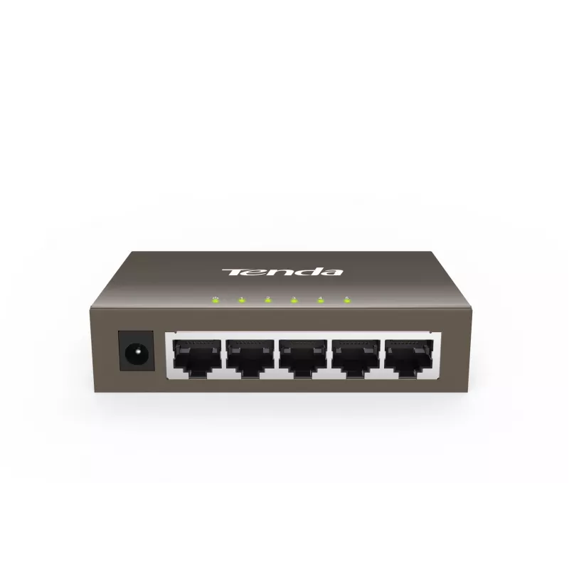 Nevaldomas komutatorius TENDA TEG1005D — 5x Gigabit RJ-45 prievadai, 10 Gbit/s perjungimo talpa, pilkas metalinis korpusas