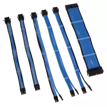 Prailgintų pintų kabelių rinkinys Kolink Core Adept — 20+4pin, 8pin, 4+4pin, 3×6+2pin, mėlynas, PET apvalkalas